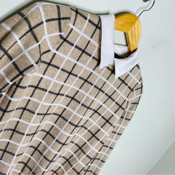 Tahari Beige Plaid Sweater With Layered Collared Undershirt Academia Preppy XS - Picture 3 of 10